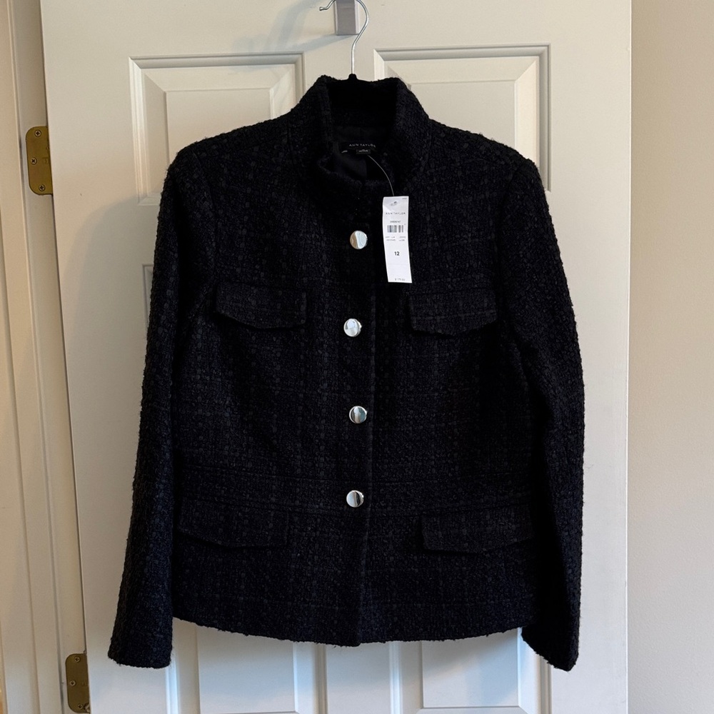 Ann Taylor Black Tweed Blazer with Silver Buttons NWT